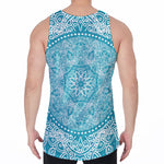 Teal And White Mandala Print Men's Velvet Tank Top
