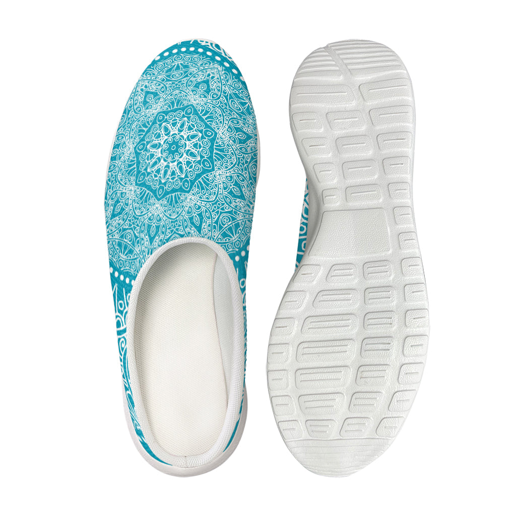 Teal And White Mandala Print Mesh Casual Shoes