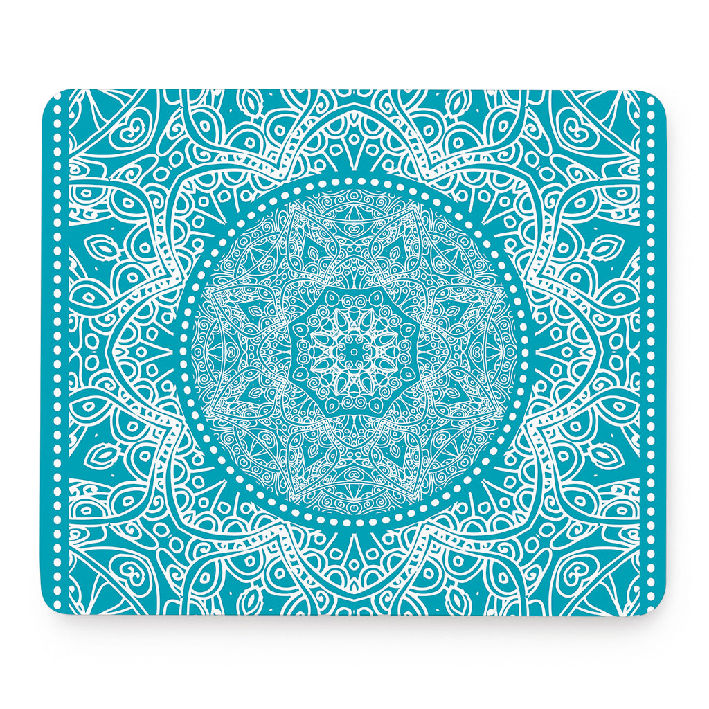 Teal And White Mandala Print Mouse Pad