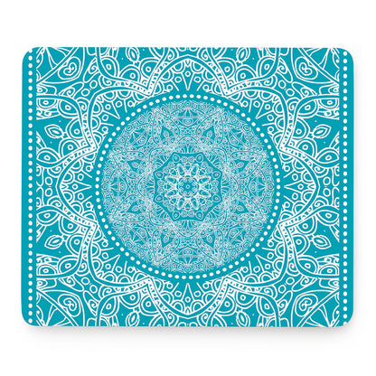Teal And White Mandala Print Mouse Pad
