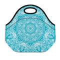 Teal And White Mandala Print Neoprene Lunch Bag