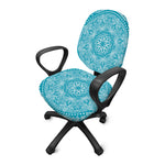 Teal And White Mandala Print Office Chair Cover