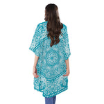 Teal And White Mandala Print Open Front Beach Cover Up
