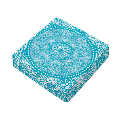 Teal And White Mandala Print Outdoor Seat Cushion Cover