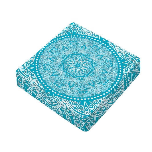 Teal And White Mandala Print Outdoor Seat Cushion Cover