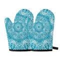 Teal And White Mandala Print Oven Mitts