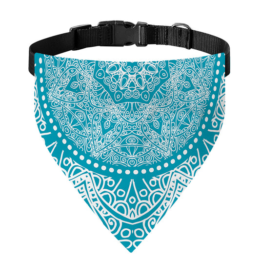 Teal And White Mandala Print Over The Collar Dog Bandana