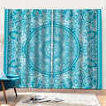 Teal And White Mandala Print Pencil Pleat Curtains