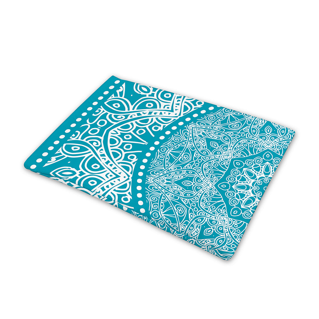 Teal And White Mandala Print Pet Cooling Mat Cover
