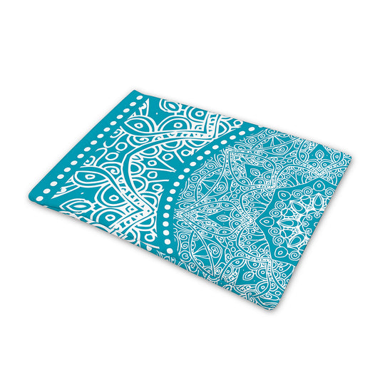 Teal And White Mandala Print Pet Cooling Mat Cover