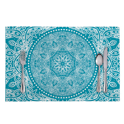 Teal And White Mandala Print Placemat