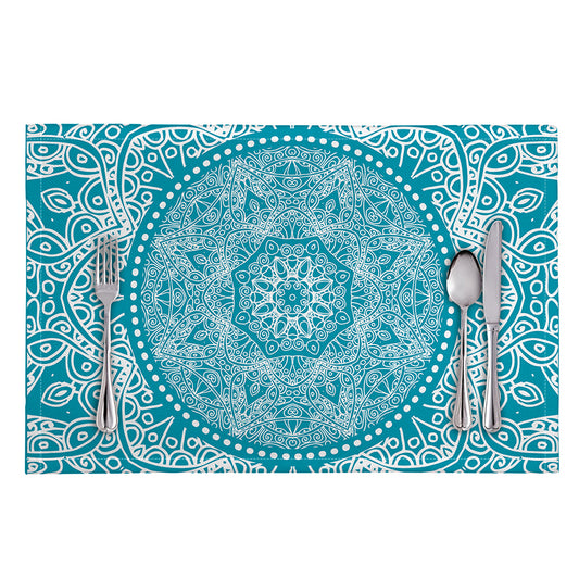 Teal And White Mandala Print Placemat