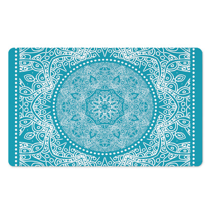 Teal And White Mandala Print Polyester Doormat