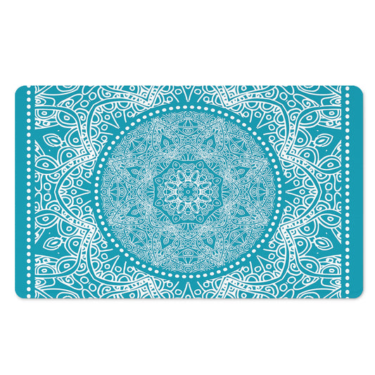 Teal And White Mandala Print Polyester Doormat