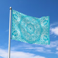 Teal And White Mandala Print Polyester Flag
