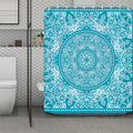 Teal And White Mandala Print Polyester Shower Curtain