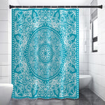 Teal And White Mandala Print Premium Shower Curtain