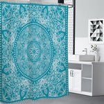 Teal And White Mandala Print Premium Shower Curtain