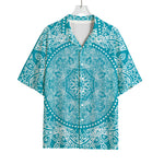 Teal And White Mandala Print Rayon Hawaiian Shirt