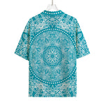 Teal And White Mandala Print Rayon Hawaiian Shirt