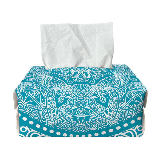 Teal And White Mandala Print Rectangle Tissue Box Cover