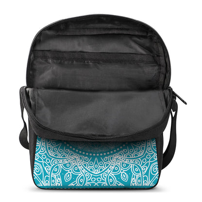 Teal And White Mandala Print Rectangular Crossbody Bag