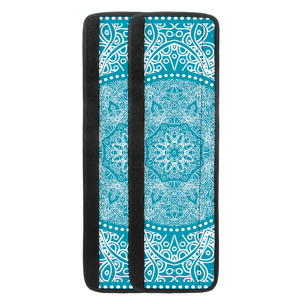 Teal And White Mandala Print Refrigerator Handle Covers