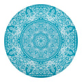 Teal And White Mandala Print Round Blanket