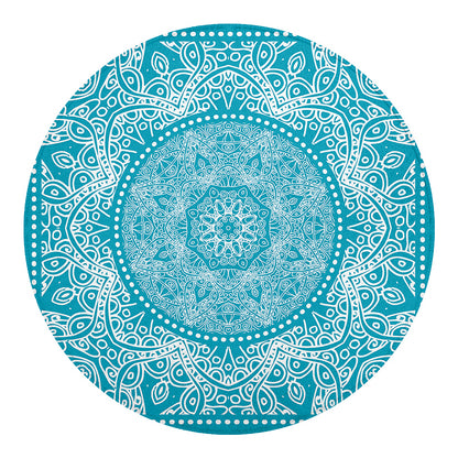 Teal And White Mandala Print Round Blanket