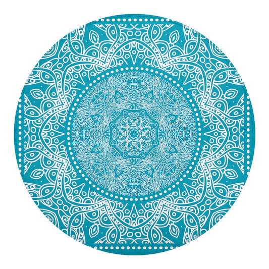 Teal And White Mandala Print Round Blanket