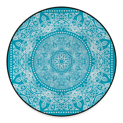 Teal And White Mandala Print Round Floor Mat