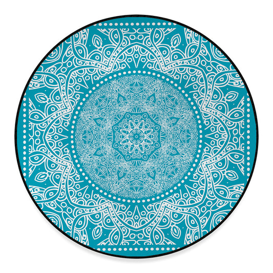 Teal And White Mandala Print Round Floor Mat