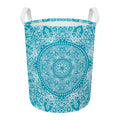 Teal And White Mandala Print Round Laundry Basket