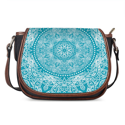 Teal And White Mandala Print Saddle Bag