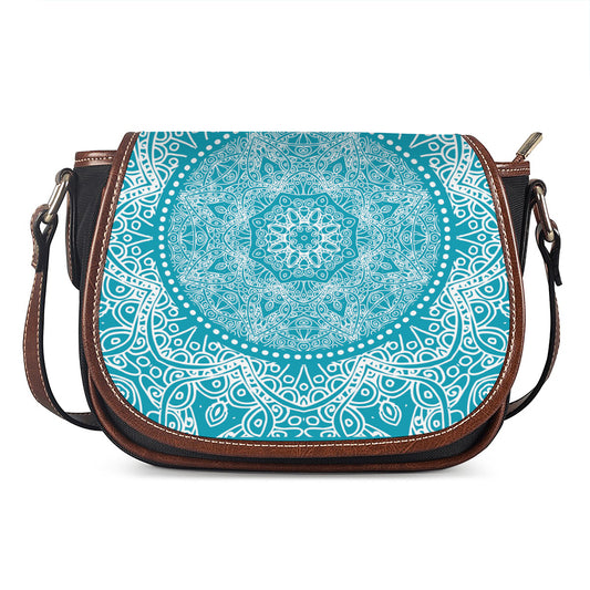 Teal And White Mandala Print Saddle Bag