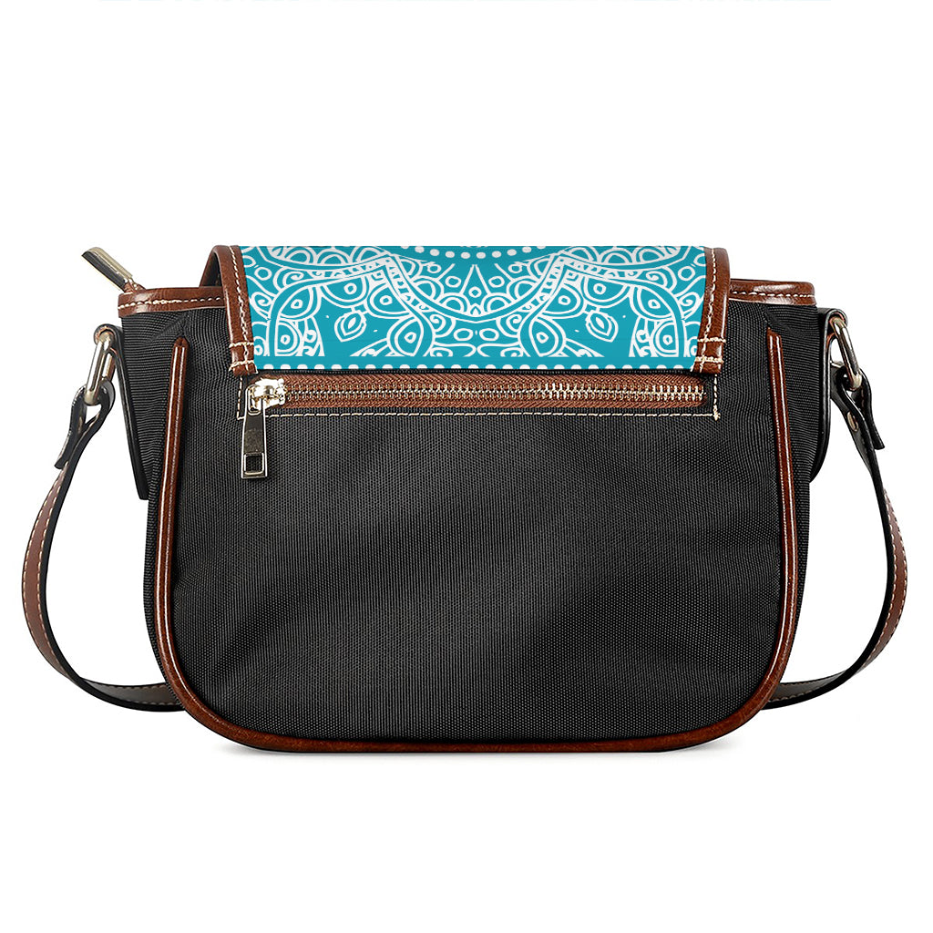Teal And White Mandala Print Saddle Bag