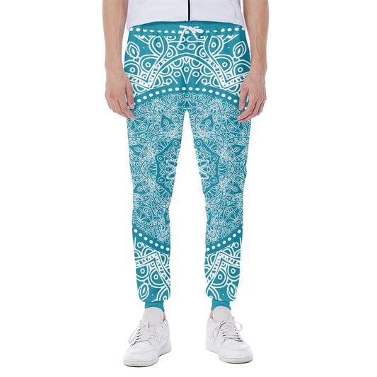 Teal And White Mandala Print Scuba Joggers