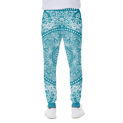 Teal And White Mandala Print Scuba Joggers
