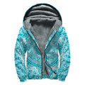 Teal And White Mandala Print Sherpa Lined Zip Up Hoodie
