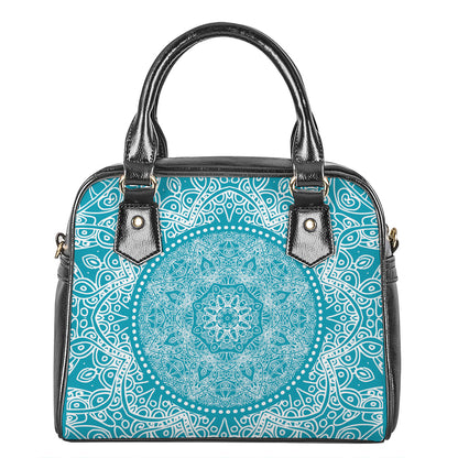 Teal And White Mandala Print Shoulder Handbag