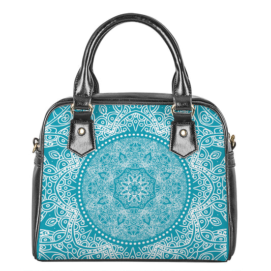 Teal And White Mandala Print Shoulder Handbag