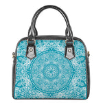 Teal And White Mandala Print Shoulder Handbag