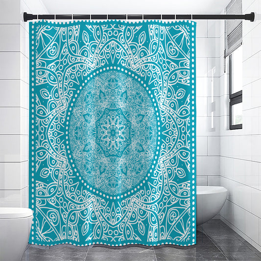 Teal And White Mandala Print Shower Curtain