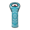 Teal And White Mandala Print Single Neoprene Wine Tote