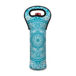 Teal And White Mandala Print Single Neoprene Wine Tote