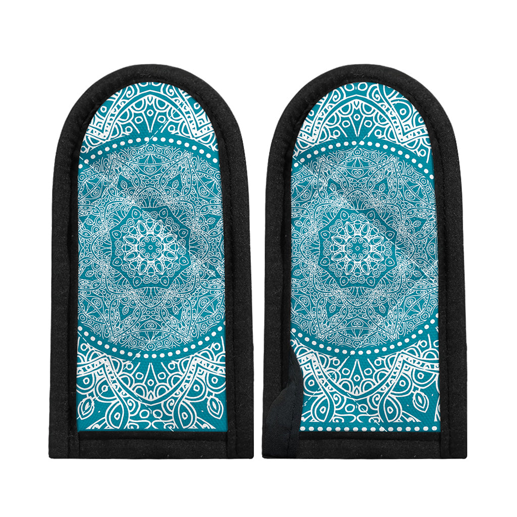 Teal And White Mandala Print Skillet Handle Cover