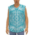 Teal And White Mandala Print Sleeveless Baseball Jersey