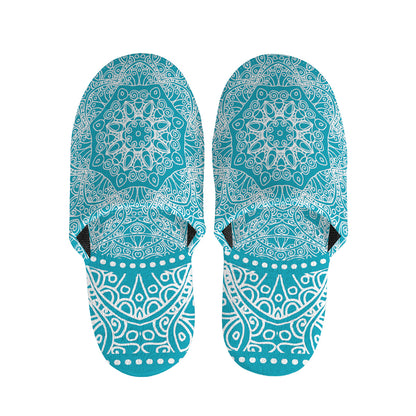 Teal And White Mandala Print Slippers
