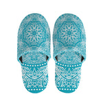 Teal And White Mandala Print Slippers