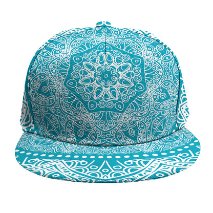 Teal And White Mandala Print Snapback Cap